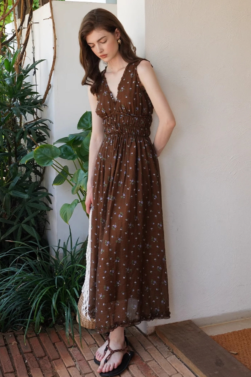 Cinched Waist V-Neck Tea Dress