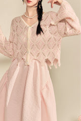 Cut-Out Woven Loose Cardigan
