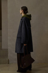 Hooded Scimitar-Sleeve Reversible Coat