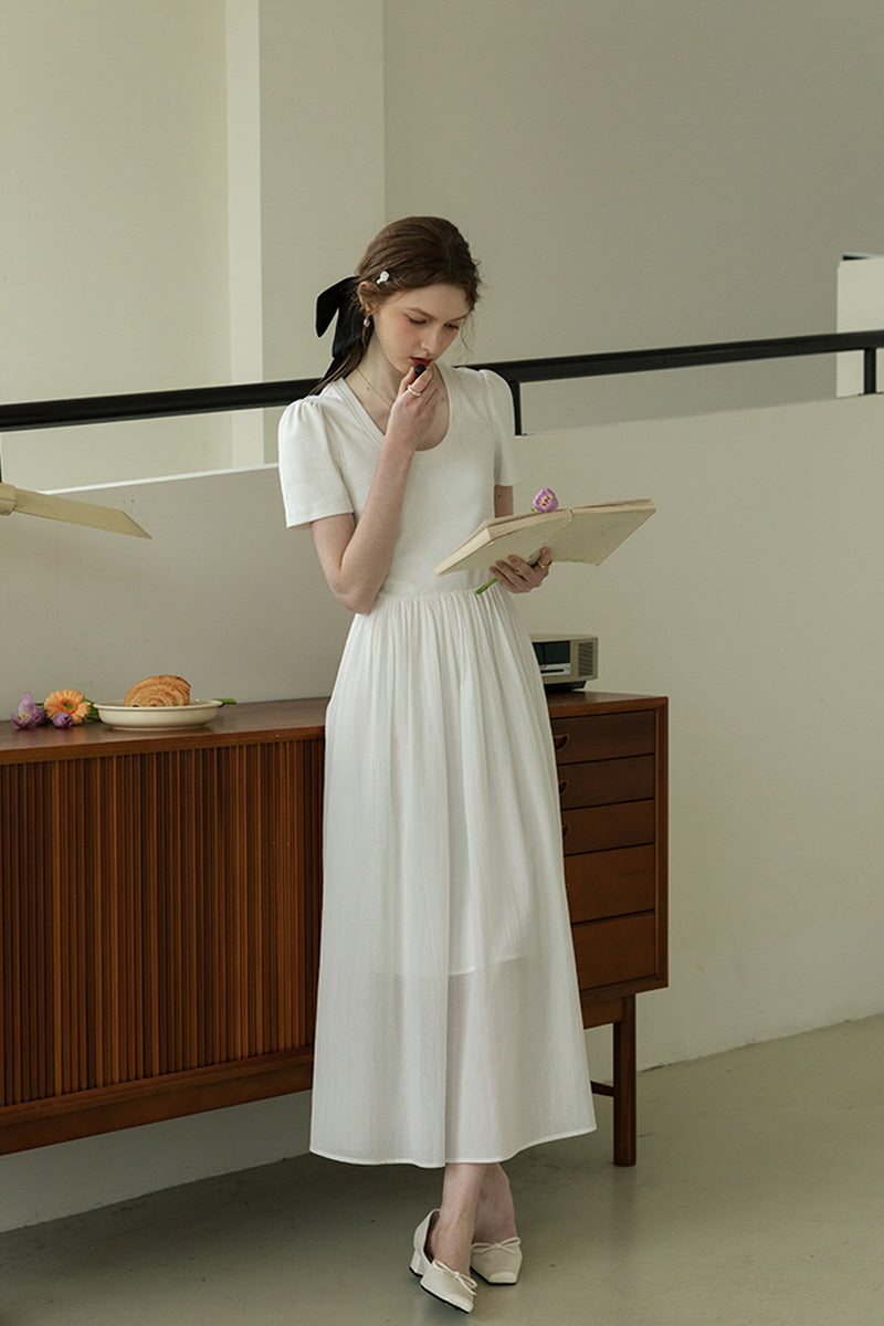 French Vintage U-Neck Slim Dress