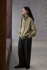 Stand-Collar Dropped-Shoulder Knit Cardigan