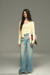Panelled Lace Straight-Leg Jeans