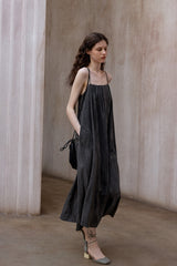 Pleated Backless Slip Dress