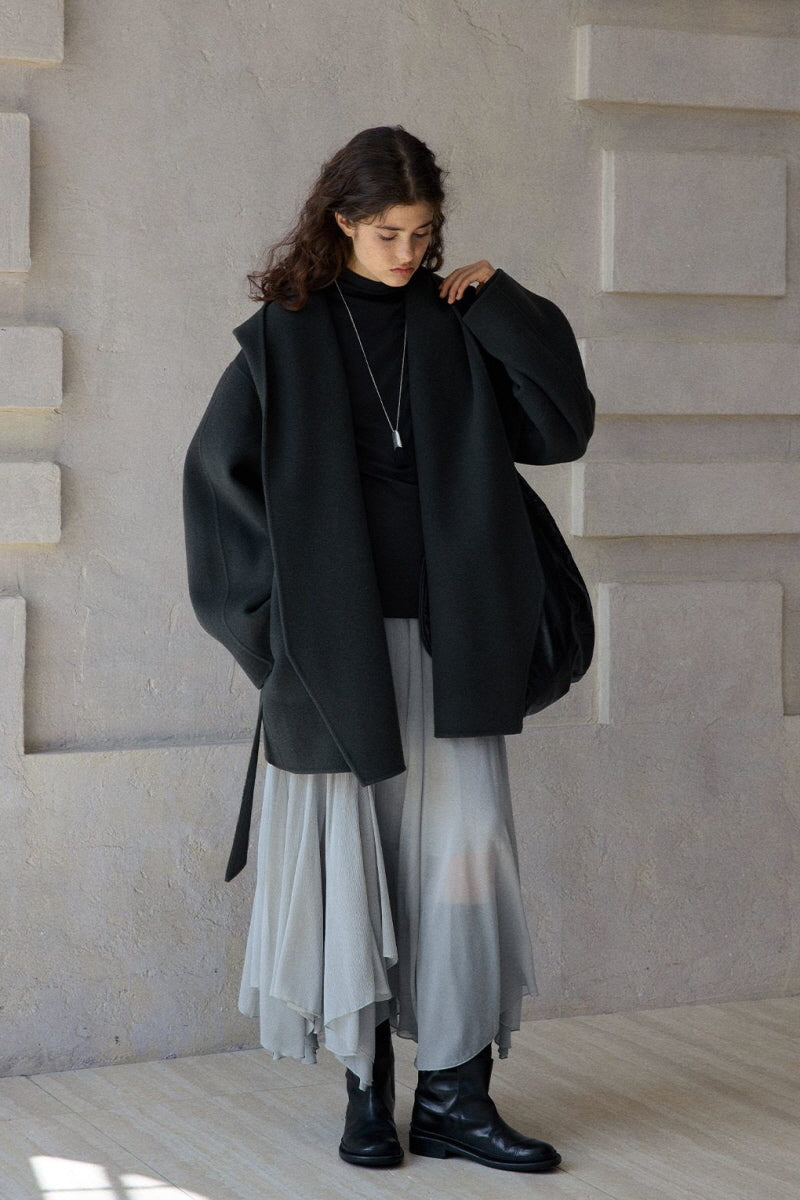 One-Hand Reversible Hooded Long Coat