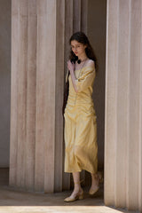 Crumpled Pleated One-Shoulder Maxi Dress