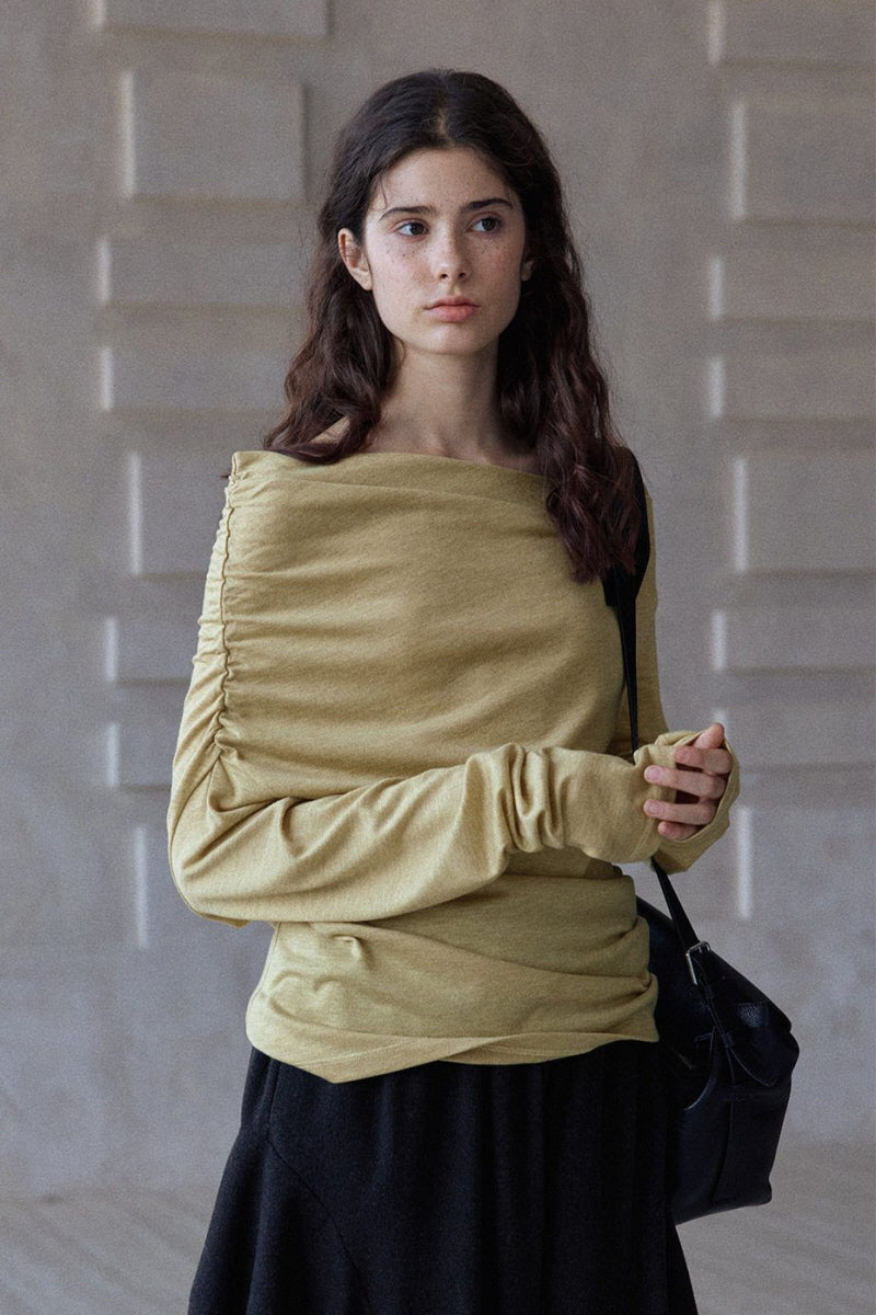Lazy Irregular Collar Pleated Knitted Top