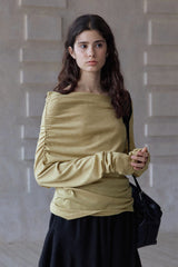 Lazy Irregular Collar Pleated Knitted Top