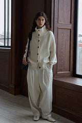 Stand-Collar Dropped-Shoulder Knit Cardigan