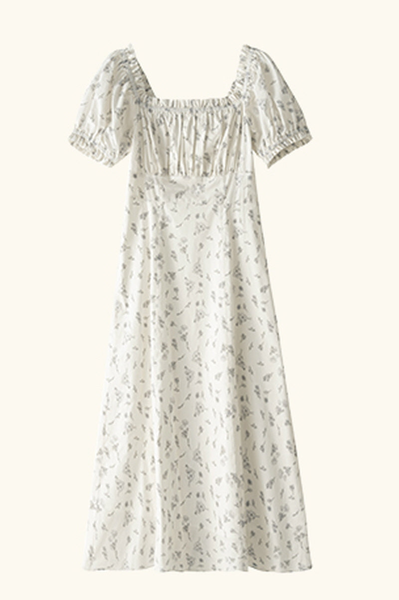 Square Neck Waist Cinch Floral Dress