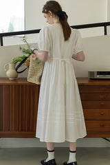 Puff Sleeve Round Neck Tie Bellflower Dress
