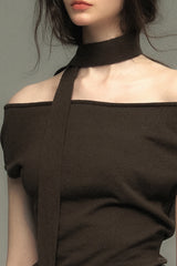 Slanted One-Shoulder Knit Top