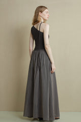 Irregular Panel Pleated Slanted-Shoulder Dress