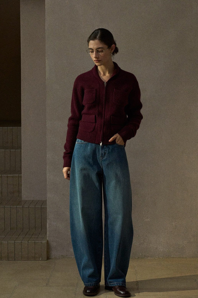 Four-Pocket Ribbed Cardigan