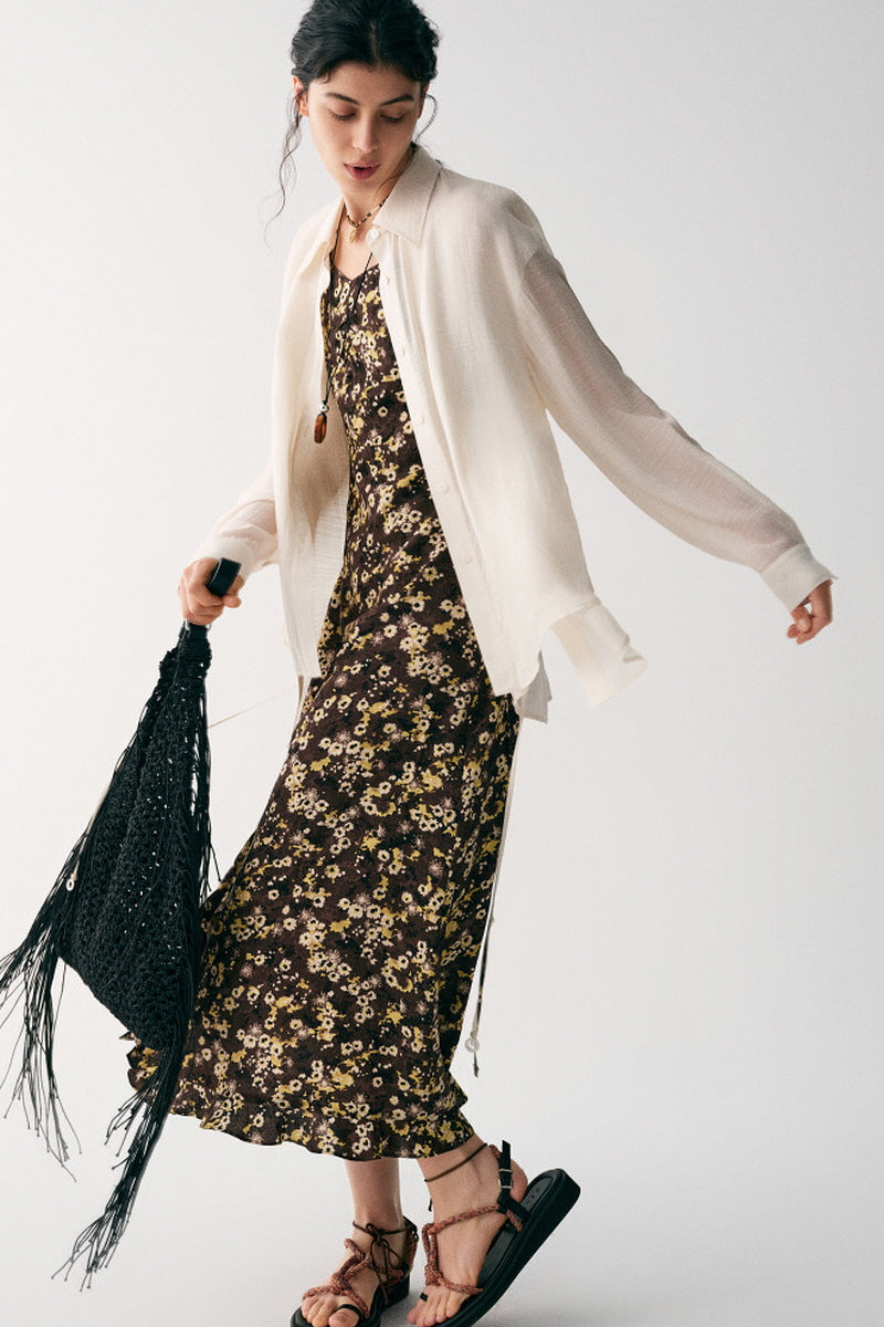 Lace-Up Dropped-Shoulder Long Sleeve Shirt