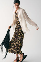 Lace-Up Dropped-Shoulder Long Sleeve Shirt