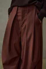 Three D-Pleated Fold-Top Wide-Leg Pants