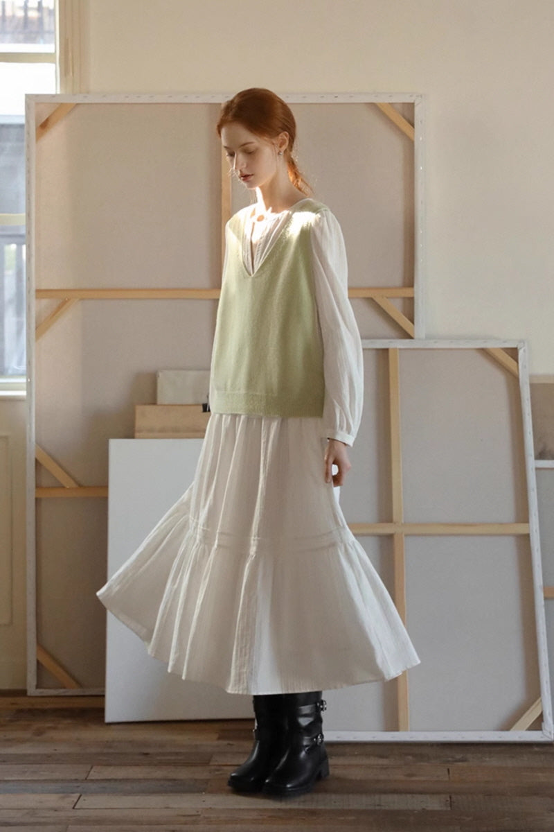 Tie-Waist Cake Hem Long Sleeve Dress