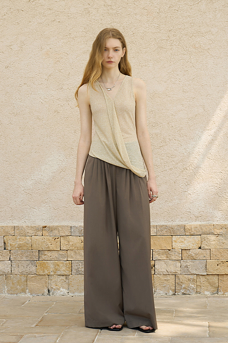 Asymmetrical Draped Pleated Knit Vest