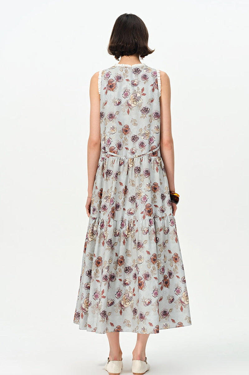 Ruffle Print Sleeveless Vest Dress