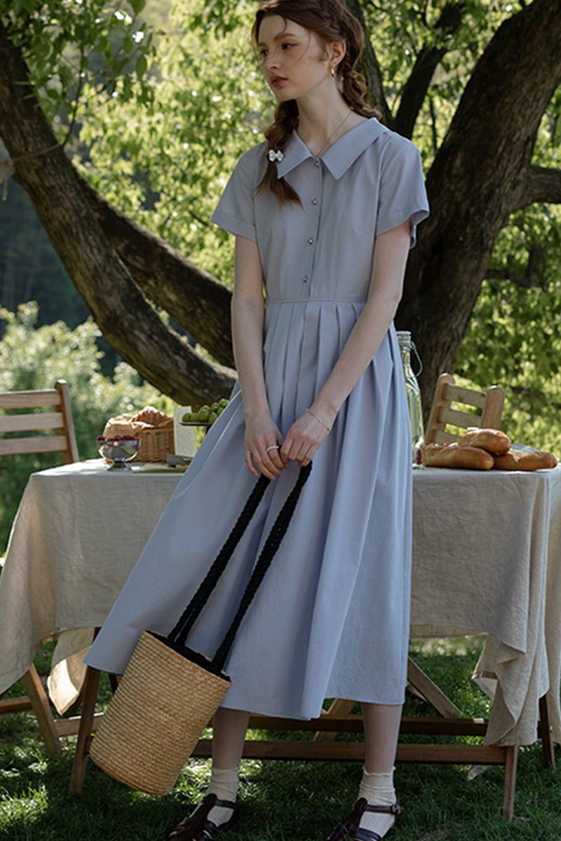 Pleated Polo Midi Shirt Dress