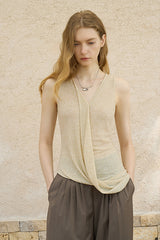 Asymmetrical Draped Pleated Knit Vest