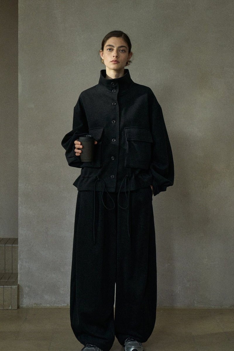 Stand-Up Collar Drawstring Short Jacket