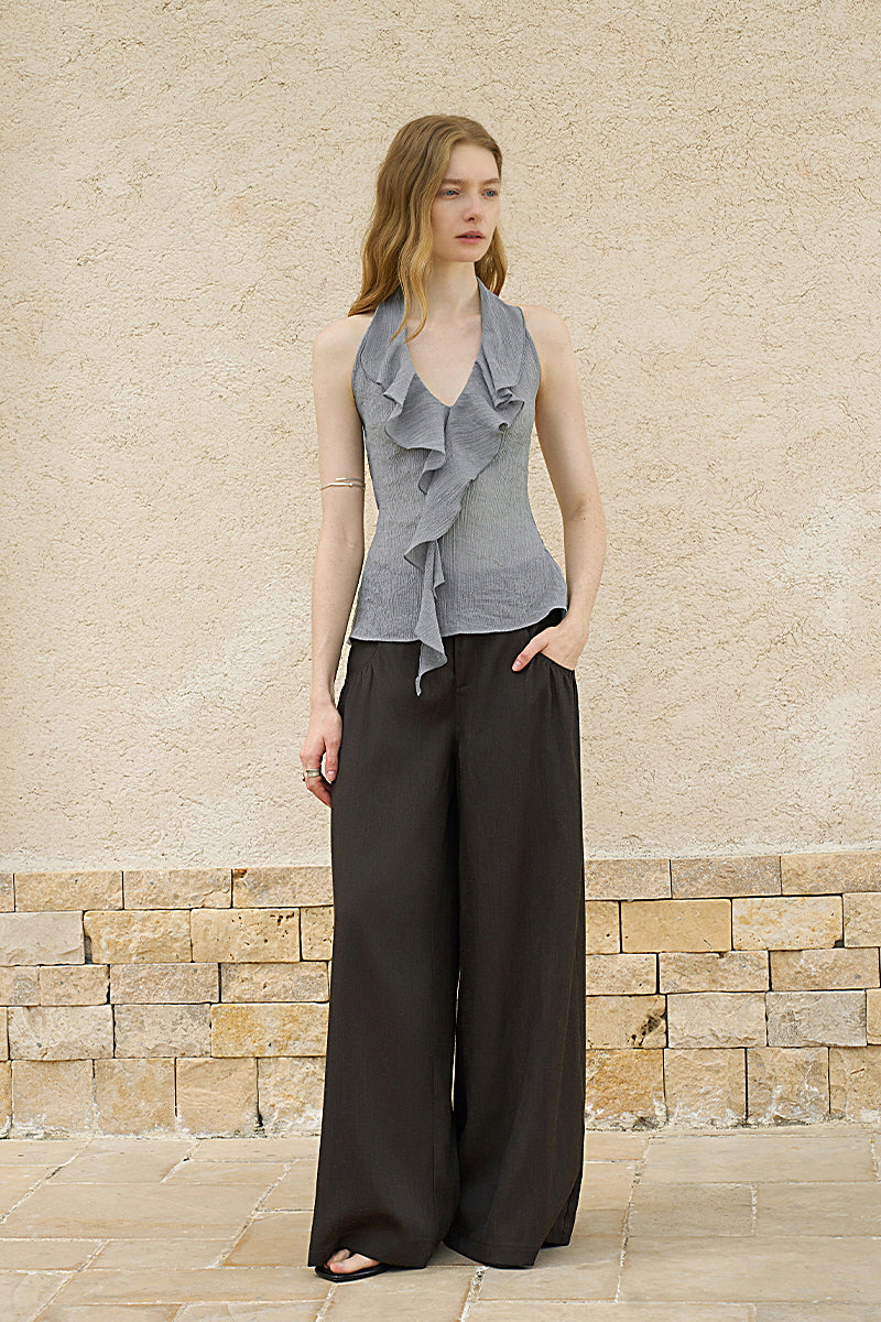 Ruffle Halterneck Backless Vest
