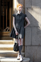 Diagonal Placket Puff Sleeve Shirt Dress