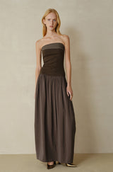 Bandeau Stripe Paneled Umbrella Dress
