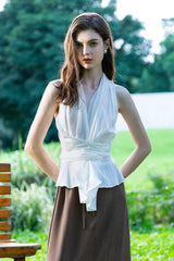 Cross-Strap Ruffled Top