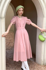 Folded Placket Tie Waist Casual Dress