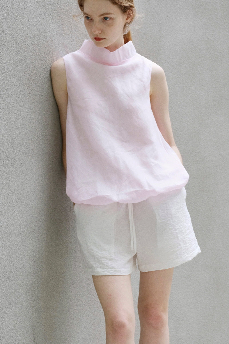Swing Collar Sheer Shirred Top