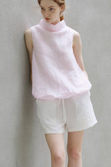 Swing Collar Sheer Shirred Top