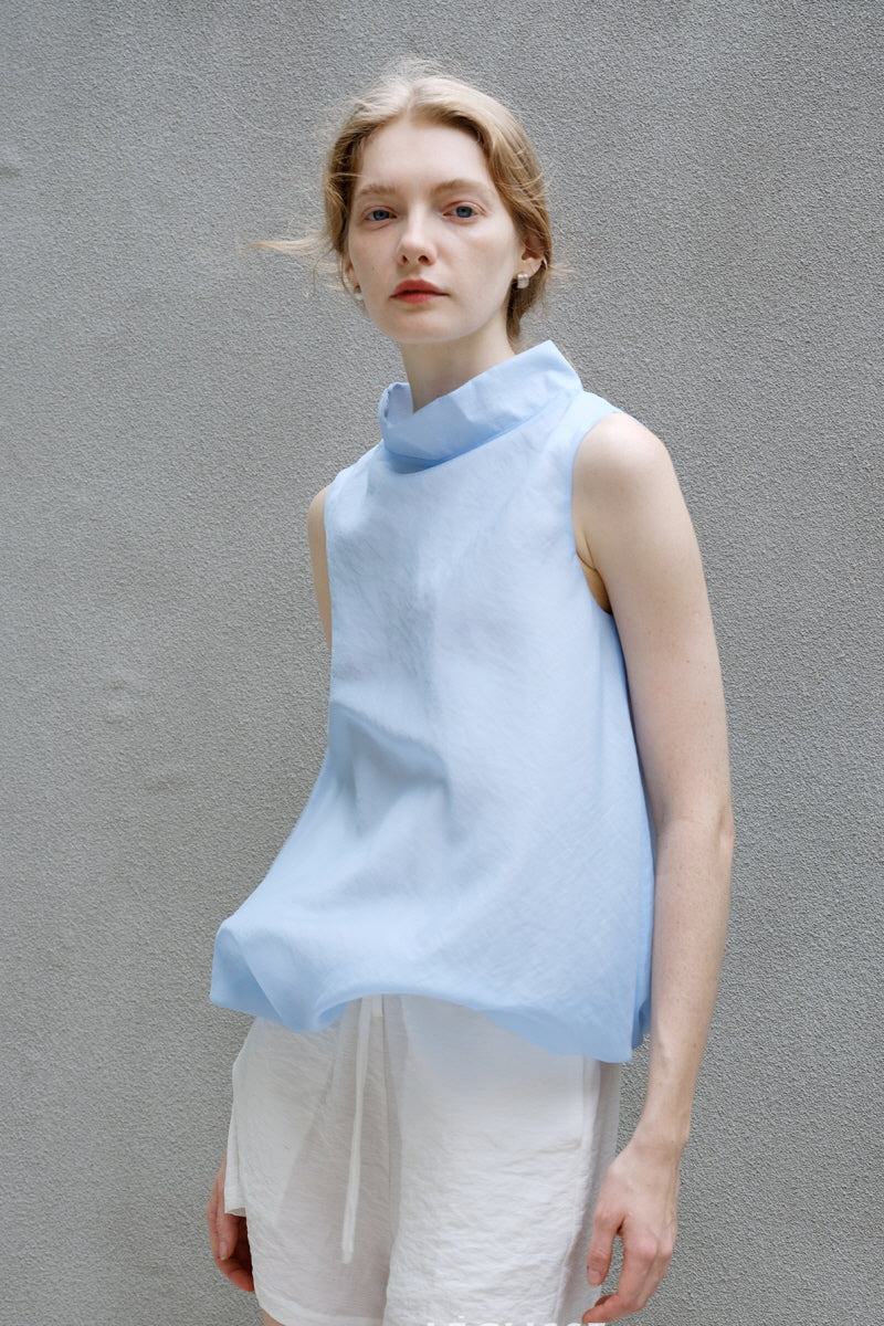 Swing Collar Sheer Shirred Top