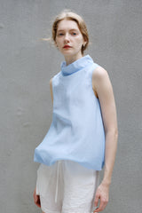 Swing Collar Sheer Shirred Top