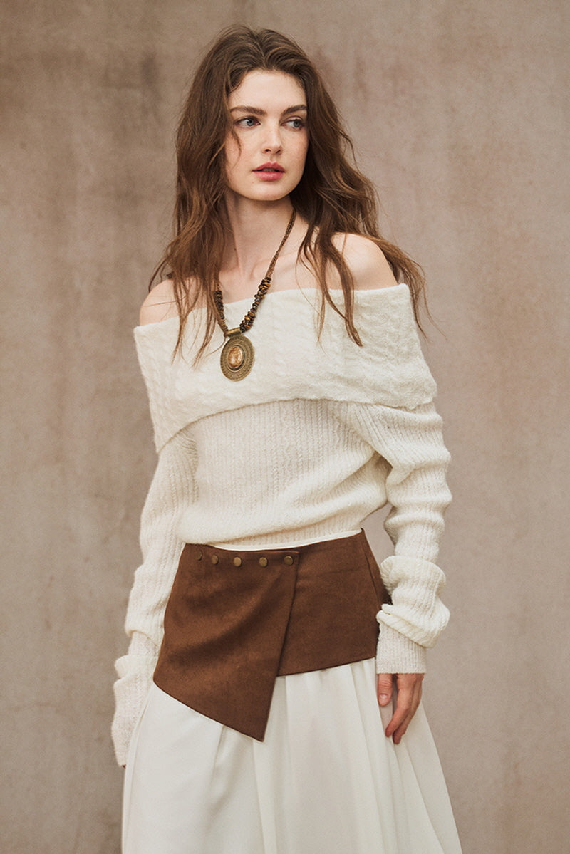 One-Shoulder Lapel Sweater