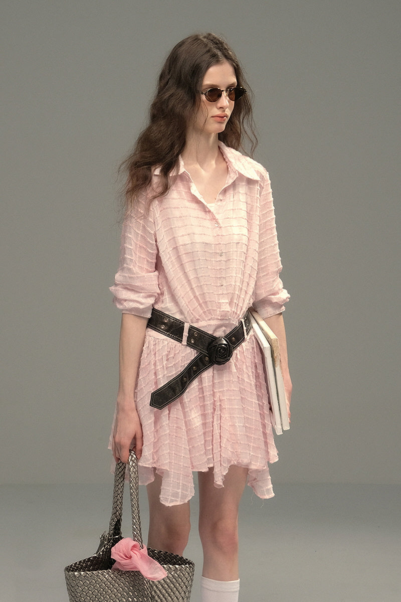 Pleated Check Flare Shirt Dress