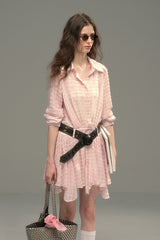 Pleated Check Flare Shirt Dress