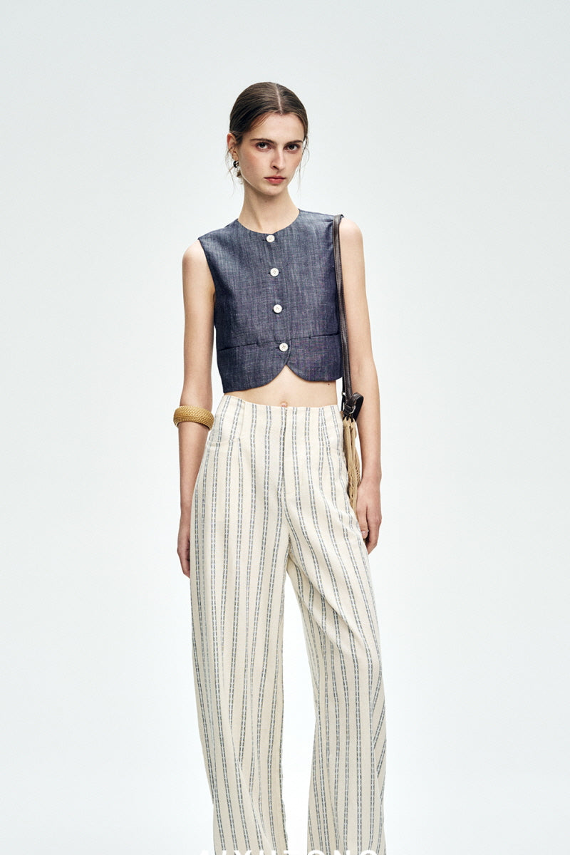 High-Waisted Curved Wide-Leg Pants
