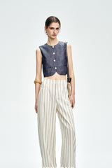 High-Waisted Curved Wide-Leg Pants