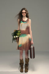 Smudge Lapel Sleeveless Vest Dress