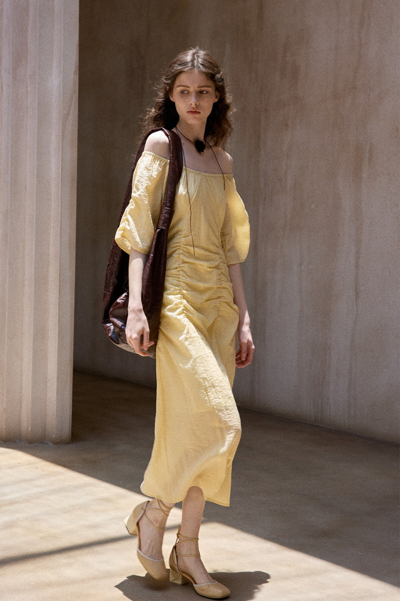 Crumpled Pleated One-Shoulder Maxi Dress