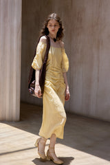 Crumpled Pleated One-Shoulder Maxi Dress