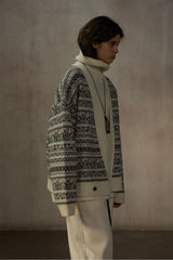 Oversized Fair Isle V-Neck Cardigan