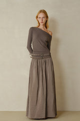 Double Belt Asymmetrical Shoulder Long Sleeve Dress