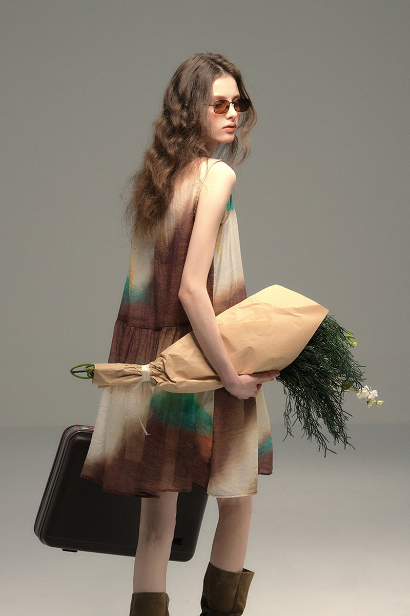 Smudge Lapel Sleeveless Vest Dress