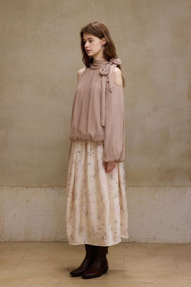 Shaved Shoulder Strap Flower Bud Top