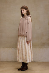Shaved Shoulder Strap Flower Bud Top