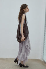 Laminated Ruffled Asymmetrical Skirt