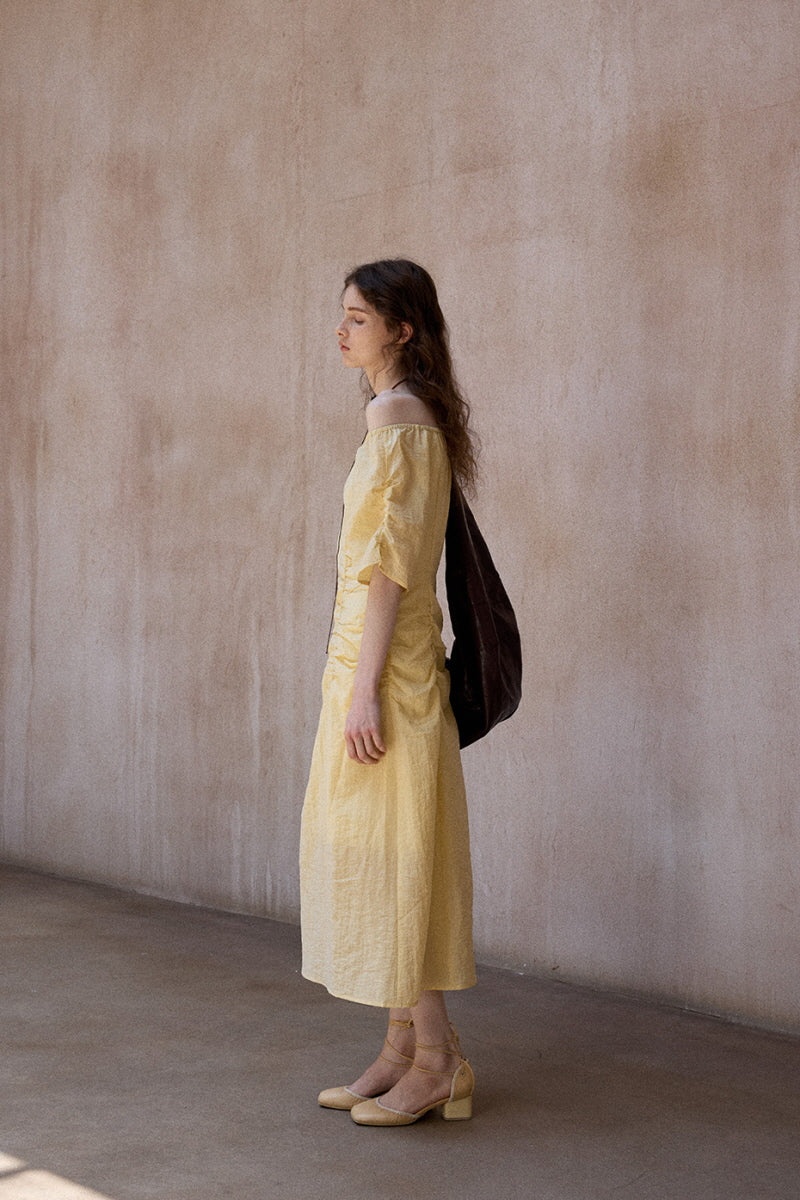 Crumpled Pleated One-Shoulder Maxi Dress